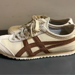 Asics Off-White and Brown Casual Sneakers
